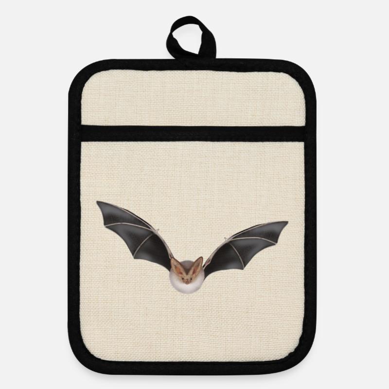 Night Bat Wing Design - Pot holders with rubber back - linen/black 
