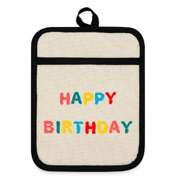 ANNIVERSAIRE. HAPPY BIRTHDAY. JOYEUX ANNIVERSAIRE. - Maniques avec dos en caoutchouc - lin/noir  - Devant