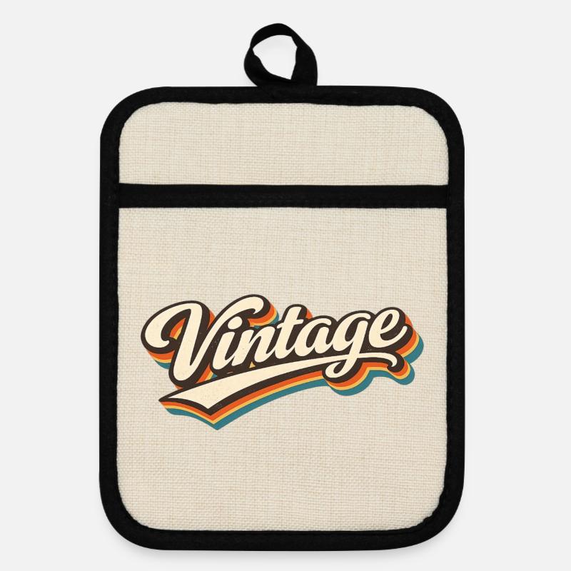 Style rétro de lettrage vintage - Maniques avec dos en caoutchouc - lin/noir