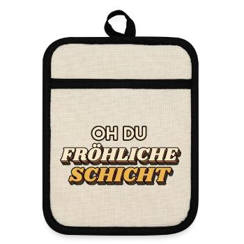 Oh du fröhliche Schicht - Weihnachten Retro - Topflappen mit Gummirückseite - Leinen/Schwarz  - Vorne