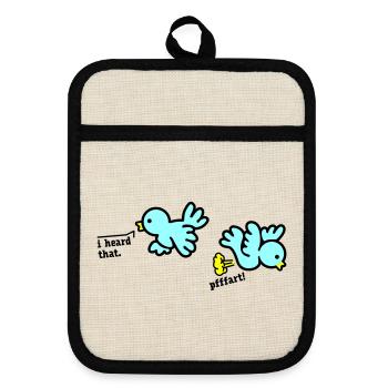 when birds fart - Pot holders with rubber back - linen/black  - Front