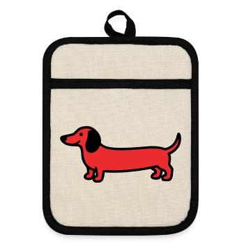 Hunting Dog Dachshund Profile Vector - Pot holders with rubber back - linen/black  - Front