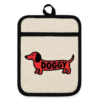 Dachshund Dog Doggy Saying Red - Pot holders with rubber back - linen/black  - Front