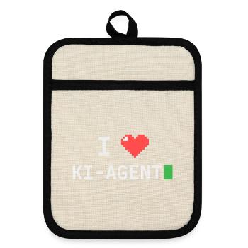 I ♥ KI-Agent – Terminal Pixelherz - Topflappen mit Gummirückseite - Leinen/Schwarz  - Vorne