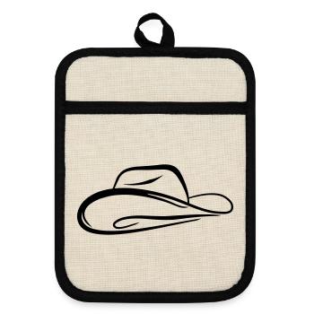 A sketch of a cowboy hat - Pot holders with rubber back - linen/black  - Front