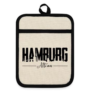 Hamburg Altona, City Shirt - Topflappen mit Gummirückseite - Leinen/Schwarz  - Vorne