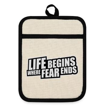 La vie commence là où la peur s’arrête Citation motivationnelle Logo - Maniques avec dos en caoutchouc - lin/noir  - Devant