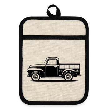 Alter Vintage Farm Pickup Truck - Topflappen mit Gummirückseite - Leinen/Schwarz  - Vorne