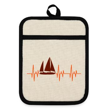 Segelboot Herzschlag Segelsport EKG - Topflappen mit Gummirückseite - Leinen/Schwarz  - Vorne