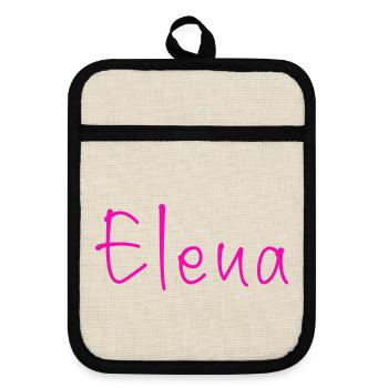 Elena Handlettering in Neon Pink - Topflappen mit Gummirückseite - Leinen/Schwarz  - Vorne