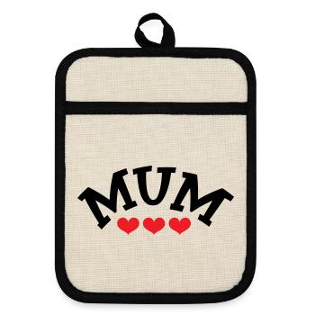 Mom / Mother's Day - Pot holders with rubber back - linen/black  - Front