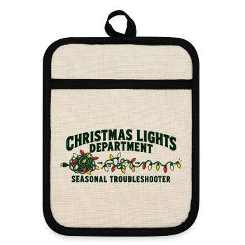 Weihnachtslichter-Abteilung — Fehlerbeheber - Topflappen mit Gummirückseite - Leinen/Schwarz  - Vorne