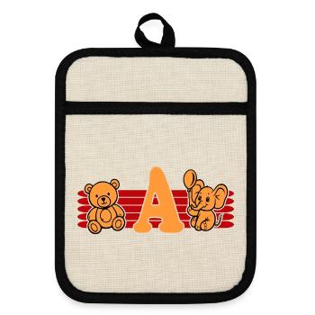 Baby Name Buchstabe A Vorname Teddybär Elefant - Topflappen mit Gummirückseite - Leinen/Schwarz  - Vorne