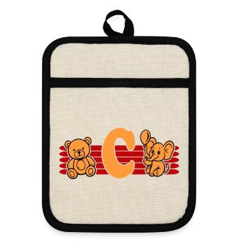 Baby Name Buchstabe C Vorname Teddybär Elefant - Topflappen mit Gummirückseite - Leinen/Schwarz  - Vorne