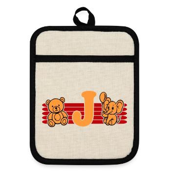 Baby Name Buchstabe J  Vorname Teddybär Elefant - Topflappen mit Gummirückseite - Leinen/Schwarz  - Vorne