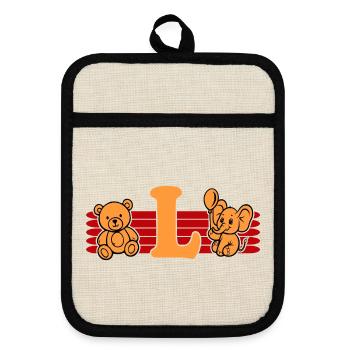 Baby Name Buchstabe L Vorname Teddybär Elefant - Topflappen mit Gummirückseite - Leinen/Schwarz  - Vorne