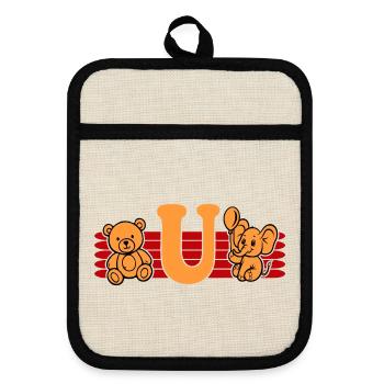 Baby Name Buchstabe U Vorname Teddybär Elefant - Topflappen mit Gummirückseite - Leinen/Schwarz  - Vorne