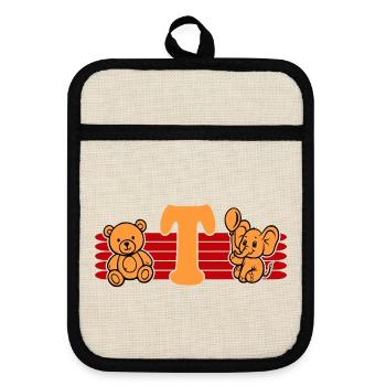 Baby Name Buchstabe T Vorname Teddybär Elefant - Topflappen mit Gummirückseite - Leinen/Schwarz  - Vorne