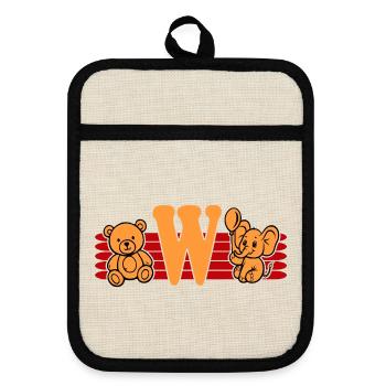 Baby Name Buchstabe W Vorname Teddybär Elefant - Topflappen mit Gummirückseite - Leinen/Schwarz  - Vorne