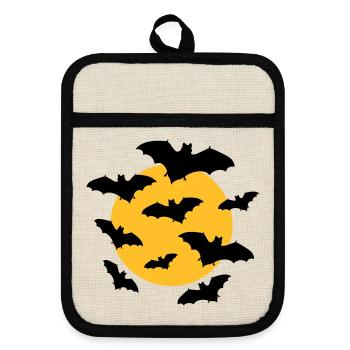 Bats & Moon - Pot holders with rubber back - linen/black  - Front