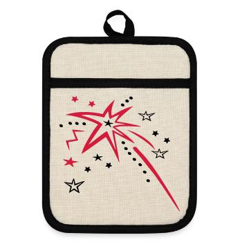 Feuerwerk mit vielen Sternen - Topflappen mit Gummirückseite - Leinen/Schwarz  - Vorne