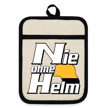Freiwillige Feuerwehr , Shirt , Nie ohne Helm (25) - Topflappen mit Gummirückseite - Leinen/Schwarz  - Vorne