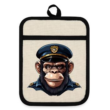 Chimpanzee Policewoman - Pot holders with rubber back - linen/black  - Front