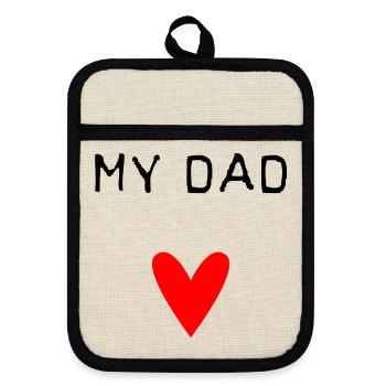 DAD. FATHER'S DAY. HAPPY FATHER'S DAY. HAPPY BIRTHDAY. - Pot holders with rubber back - linen/black  - Front