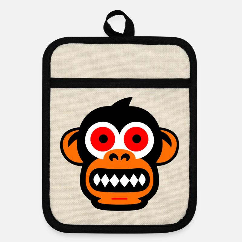 monkey face - Pot holders with rubber back - linen/black 