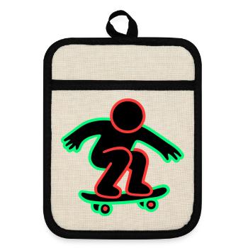 Neon Skateboarder Line Art - Pot holders with rubber back - linen/black  - Front
