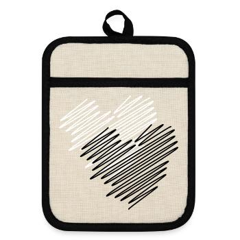 Two Hearts Scribble - Pot holders with rubber back - linen/black  - Front