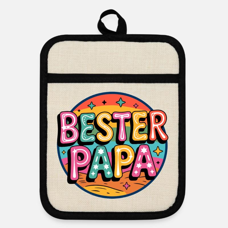Best Dad Retro - Pot holders with rubber back - linen/black