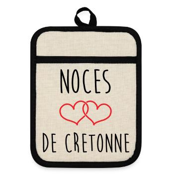 Cretonne wedding 19 years of love - Pot holders with rubber back - linen/black  - Front