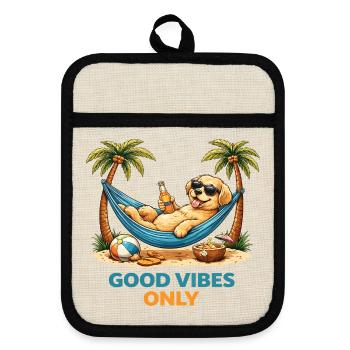 Pup in Hammock – Chill Mode - Pot holders with rubber back - linen/black  - Front
