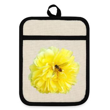 Yellow_Rose_-_Bee_Nature_Photography - Topflappen mit Gummirückseite - Leinen/Schwarz  - Vorne