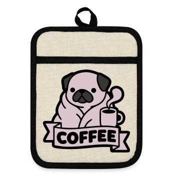 Pug Coffee Morning Grouch Banner - Pot holders with rubber back - linen/black  - Front