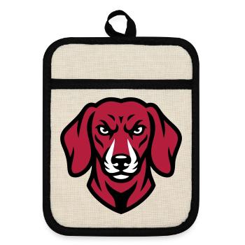 Dackel Maskottchen Logo - Topflappen mit Gummirückseite - Leinen/Schwarz  - Vorne