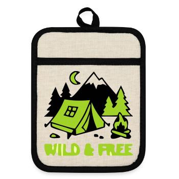 Camping Zelt Natur Grafik - Topflappen mit Gummirückseite - Leinen/Schwarz  - Vorne