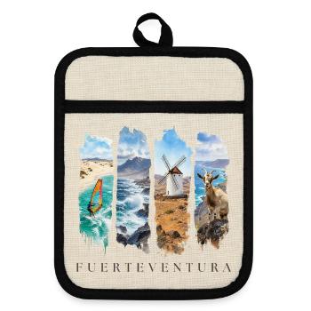 Fuerteventura Travel – Kanaren Strand & Surfen - Topflappen mit Gummirückseite - Leinen/Schwarz  - Vorne