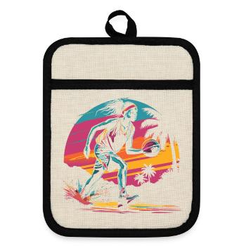 Basketballerin Retrowave - Topflappen mit Gummirückseite - Leinen/Schwarz  - Vorne