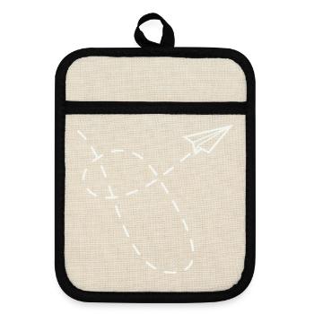 Papierflug Pfad Reisezeichnung - Topflappen mit Gummirückseite - Leinen/Schwarz  - Vorne