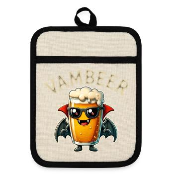 Vambier Lustiger Bier Vampir Retro Comic Halloween - Topflappen mit Gummirückseite - Leinen/Schwarz  - Vorne