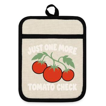 Lustiger Tomatengärtner – Nur noch ein Tomatencheck - Topflappen mit Gummirückseite - Leinen/Schwarz  - Vorne