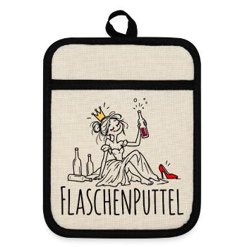 Flaschenputtel – Märchenhaft beschwipst - Topflappen mit Gummirückseite - Leinen/Schwarz  - Vorne