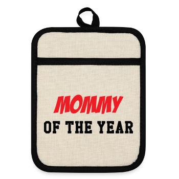 Mom of the Year - Mother's Day - Pot holders with rubber back - linen/black  - Front