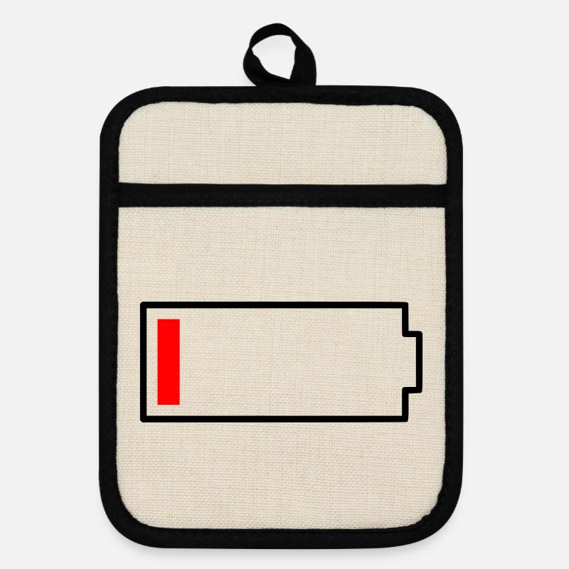 Battery Empty Icon | Funny statement for tired - Pot holders with rubber back - linen/black 