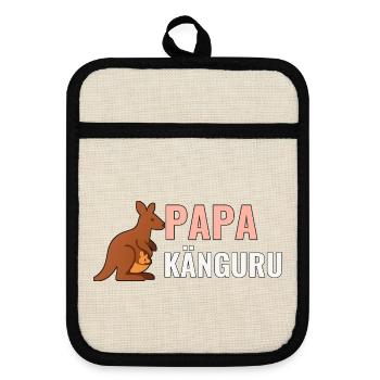 Papa Känguru – Geschenkshirt für neue Väter - Topflappen mit Gummirückseite - Leinen/Schwarz  - Vorne