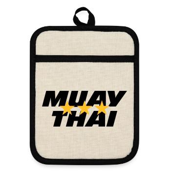Muay Thai - Pot holders with rubber back - linen/black  - Front