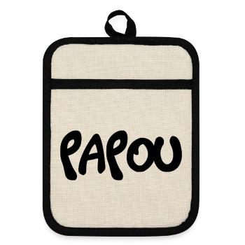 PAPOU. PAPA. FÊTE DES PÈRES. BONNE FÊTE PAPA - Maniques avec dos en caoutchouc - lin/noir  - Devant