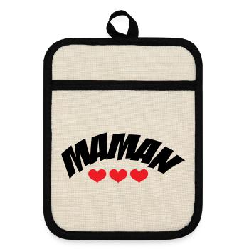 Mom / Mother's Day - Pot holders with rubber back - linen/black  - Front